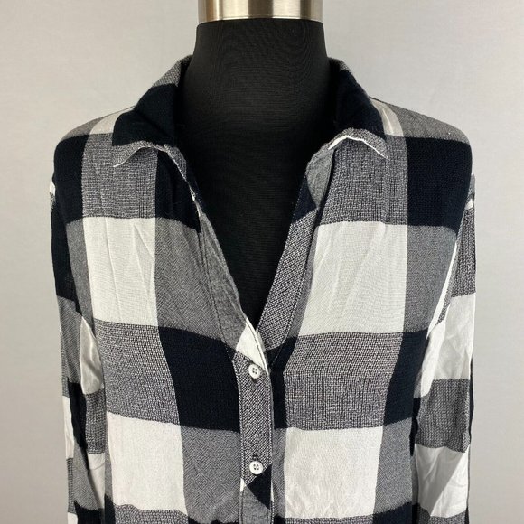 Bella Dahl XS Plaid Collared Button Up Front & Back Hi-Lo Fringe Hem Top - Picture 2 of 12
